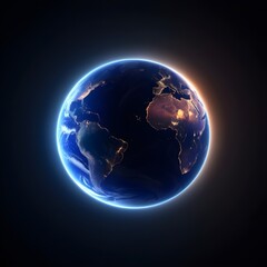 A blue and black planet with a bright orange spot in the middle. The planet is surrounded by a dark background. 