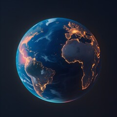 A globe with a blue and orange glow. The globe is lit up with a warm, inviting light. 