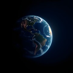 A close up of the Earth with the continents of North America and South America visible. The image has a moody and mysterious feel to it, as if it is a snapshot of the world from space.  