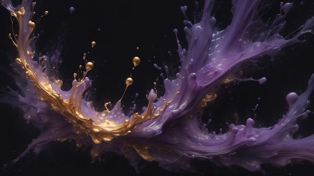 Elegant Purple and Gold Paint Splash on Black Background Design - Powered by Adobe