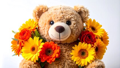 Teddy bear with autumn flowers