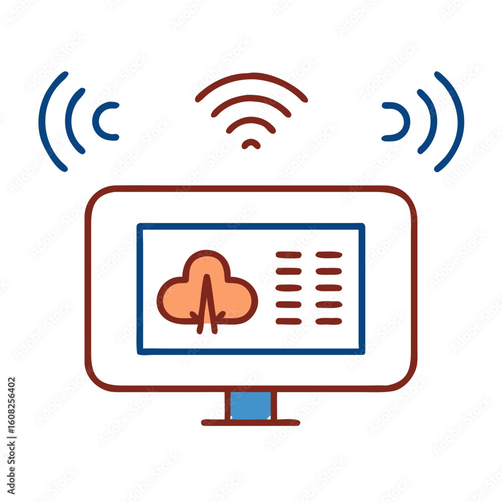 Poster a digital representation of data cloud technology visualized on a monitor, signaling data transfer.