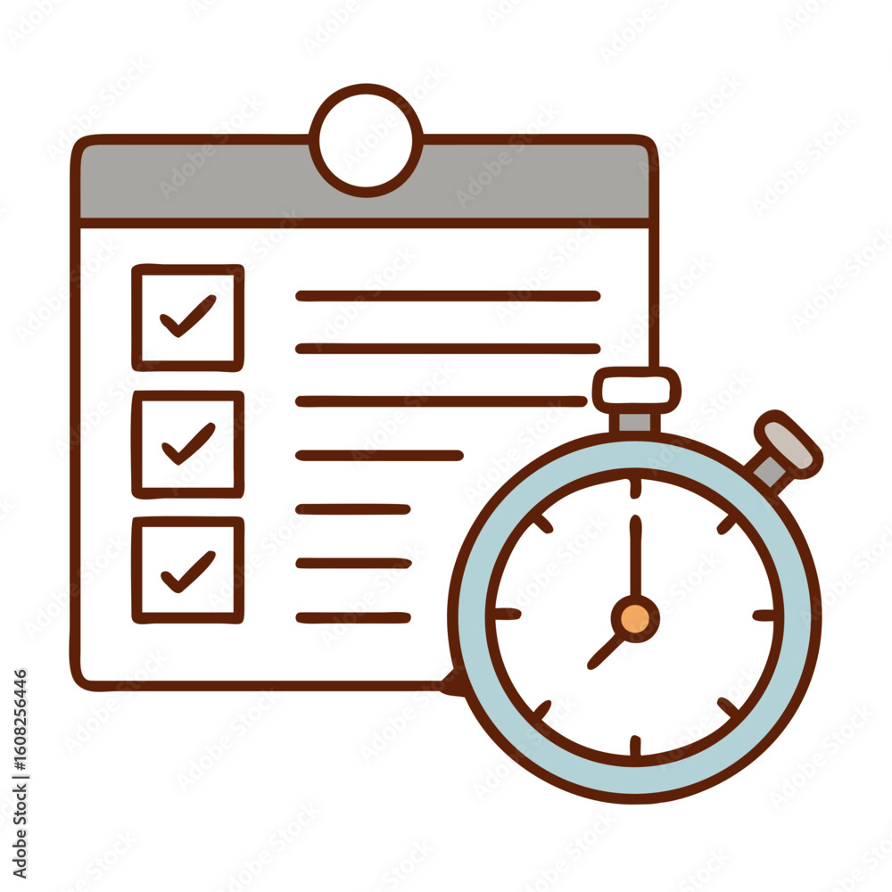 Poster a conceptual representation of time management and task completion, symbolized by a timer set beside