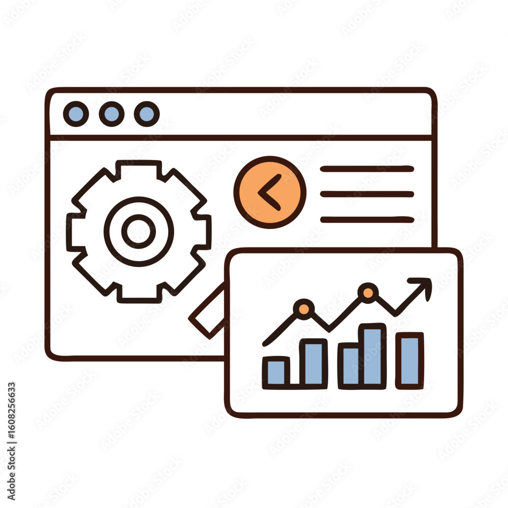 Poster a detailed illustration of a webpage, symbolizing digital analytics and settings, providing a visual