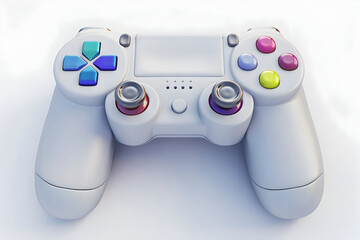 a video game controller with colorful buttons, isolated on white background