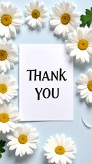 Thank you card surrounded by daisies