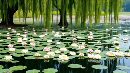 Tranquil Lotus Pond with Weeping Willows