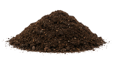 Pile of dark brown potting soil with perlite on black background