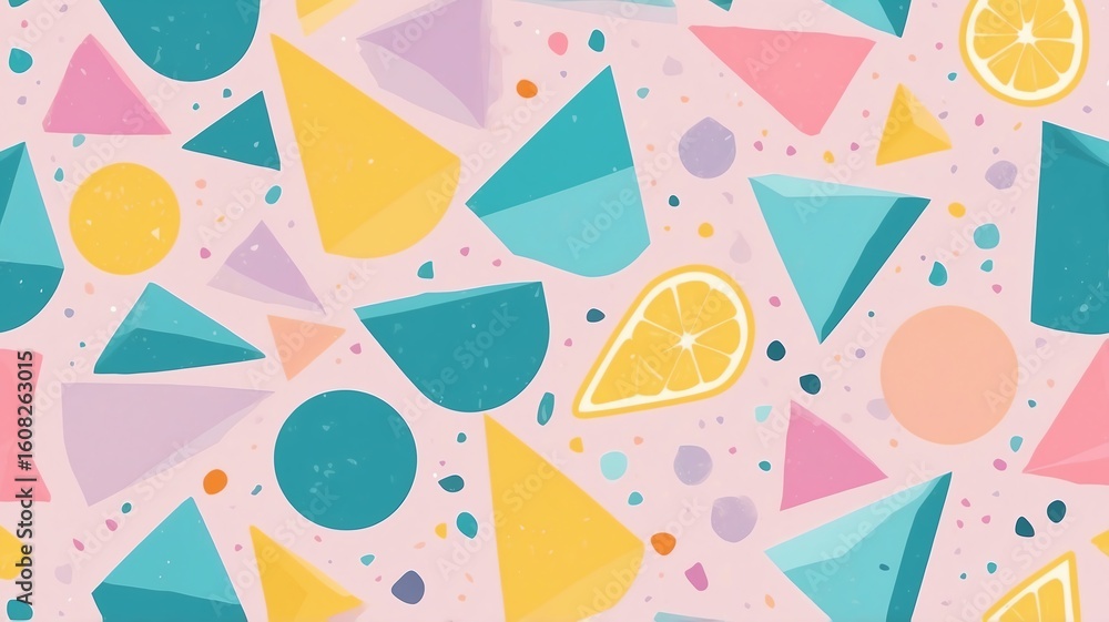 Aufkleber colorful geometric pattern background with abstract shapes and lemon slices