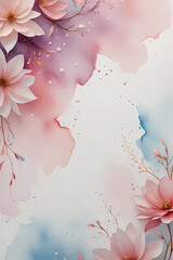 Watercolor Floral Arrangement Pink Blossoms and Abstract Splashes