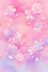Watercolor floral heart with roses and blossoms in pastel pink and purple hues