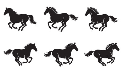 Running horse silhouette vector set illustrations on white background