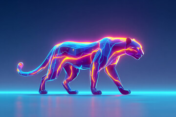 Fototapeta premium Surreal glowing panther with digital cosmic energy and neon light trails