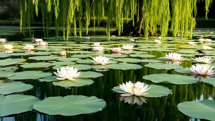 Tranquil Lotus Pond with Weeping Willows
