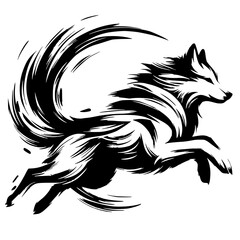 Abstract brush stroke silhouette of a wolf