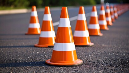 Orange and white traffic cones on a road