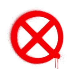 Obraz premium Red X in Circle Graffiti Style on Black Background with Drips