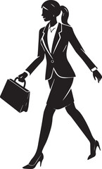 business woman walking pose silhouette vector, silhouette of a young woman full body