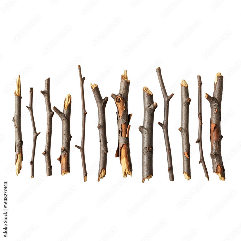 Poster collection of small twigs and branches on a black background