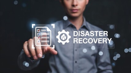 Smart businessperson activating disaster recovery plan checklist for business continuity and success