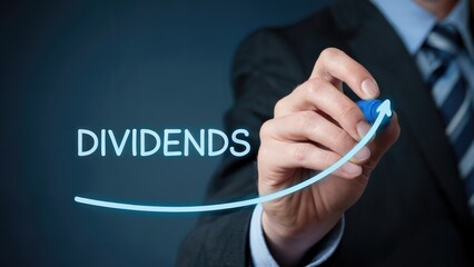 Investor showing growing dividends with upward trend line for financial success and investment returns