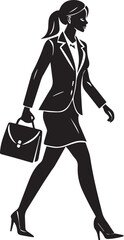 business woman walking pose silhouette vector, silhouette of a young woman full body