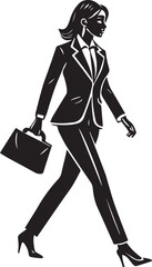 business woman walking pose silhouette vector, silhouette of a young woman full body