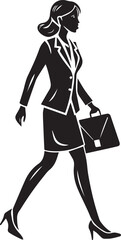 business woman walking pose silhouette vector, silhouette of a young woman full body