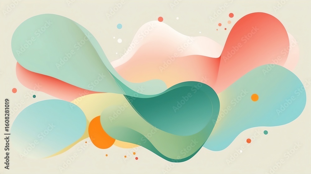 Poster abstract flowing shapes with soft pastel colors and graphic design elements