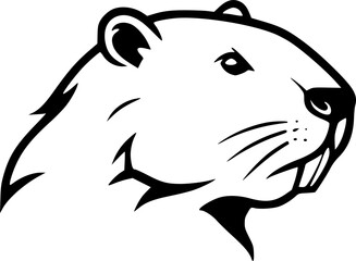 beaver head silhouette line art vector illustration with a white background

