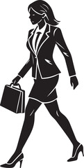 business woman walking pose silhouette vector, silhouette of a young woman full body