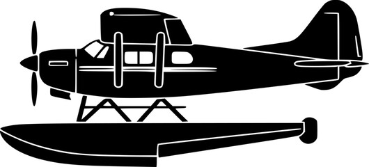 seaplane silhouette line art vector illustration with a white background
