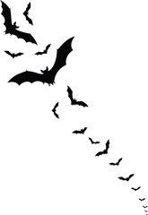Fototapeta premium A flock of silhouetted bats flying in formation against a stark white background creating a spooky halloween atmosphere