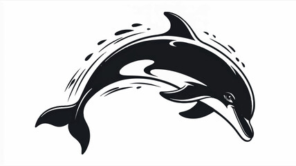 Obraz premium Minimalist black and white illustration of a leaping dolphin in a stylized artistic design