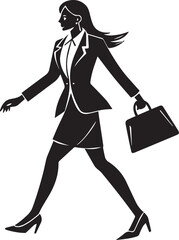 business woman walking pose silhouette vector, silhouette of a young woman full body