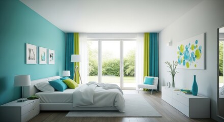 Serene Master Bedroom Oasis With Turquoise And Green Accents And Natural Light