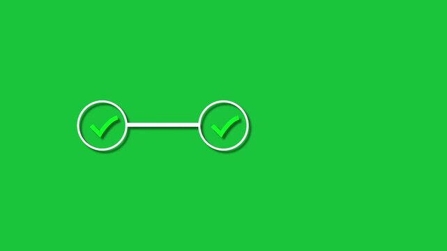 Check mark symbol arrow icon animation isolated on green background .animated 3 step infographic process with green check mark Check symbol coming in glitch