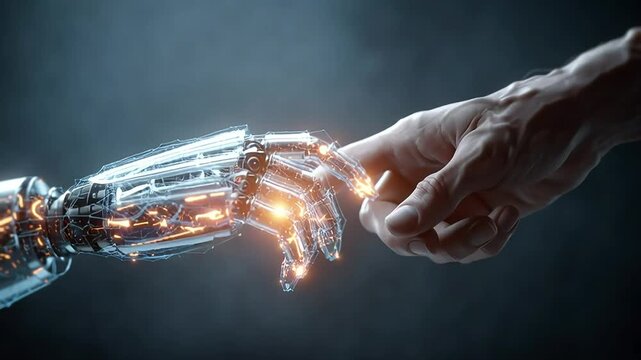 Human and Robot Interaction Symbolizing Technology and Connection with ai generated
