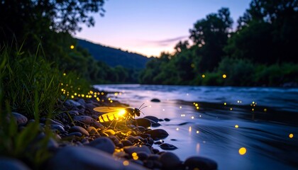 Firefly river at dusk
