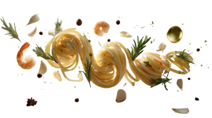 Savor the exquisite taste of perfectly cooked tagliatelle pasta with succulent shrimp, fresh rosemary, garlic, and a drizzle of rich olive oil, creating a gourmet culinary experience.