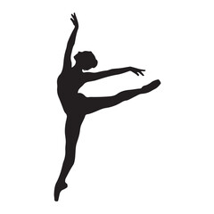 Fototapeta premium Elegant black silhouette of a female ballet dancer in a graceful jump pose