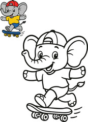cute baby boy elephant coloring page for kids. charming vector illustration of a happy cartoon character with black and white outlines.  Educational material for children.
