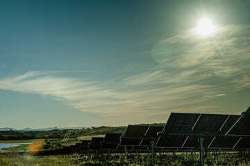 Solar Energy: photovoltaic panel modules and details of parts for clean energy generation