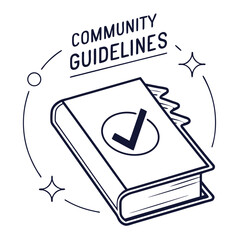 Community Guidelines Book with Checkmark Line Art Illustration - Rules, Policy, and Compliance Concept Icon