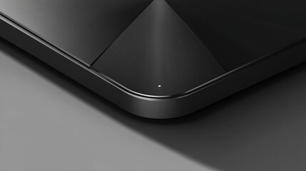 Sleek black device corner with a subtle light indicator and angular design