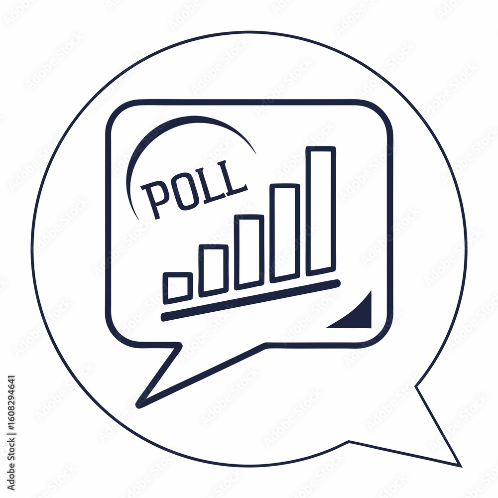 Aufkleber opinion poll and survey results icon with growing bar chart in speech bubble - data analysis and fee