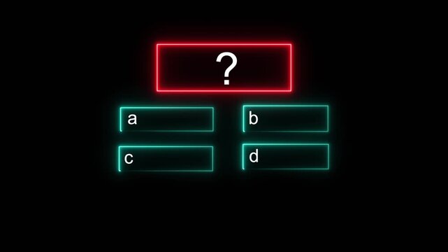 Quiz Neon Line Animation with option selection on black background ,Quiz template challenge with option selection, quiz game animation, Animated quiz question on black background.
