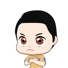  Cartoon boy with intense eyes and serious face. Showing determination or anger in a bold, expressive cartoon style.

