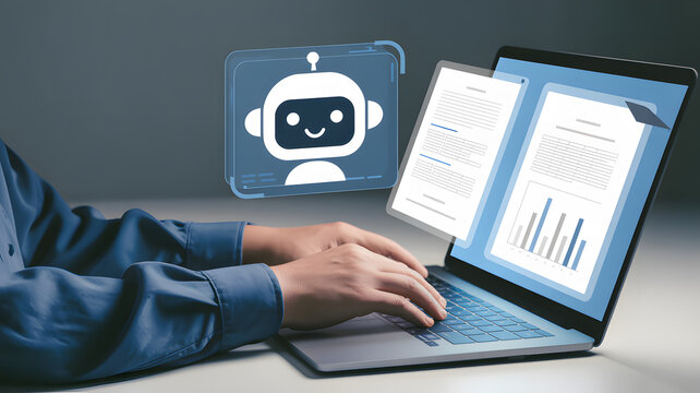 AI chatbot assists with data analysis and report generation on laptop