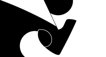 Abstract Composition of Black and White Shapes with Smooth Curves and Sharp Angles